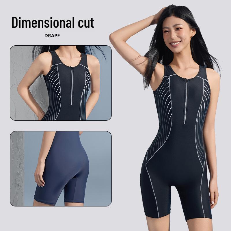 Women's Quick-Dry One-Piece Swimsuit with Boyshorts - Slimming, Tummy-Concealing, Short Sleeve, Conservative Fashion for Students and Hot Springs.