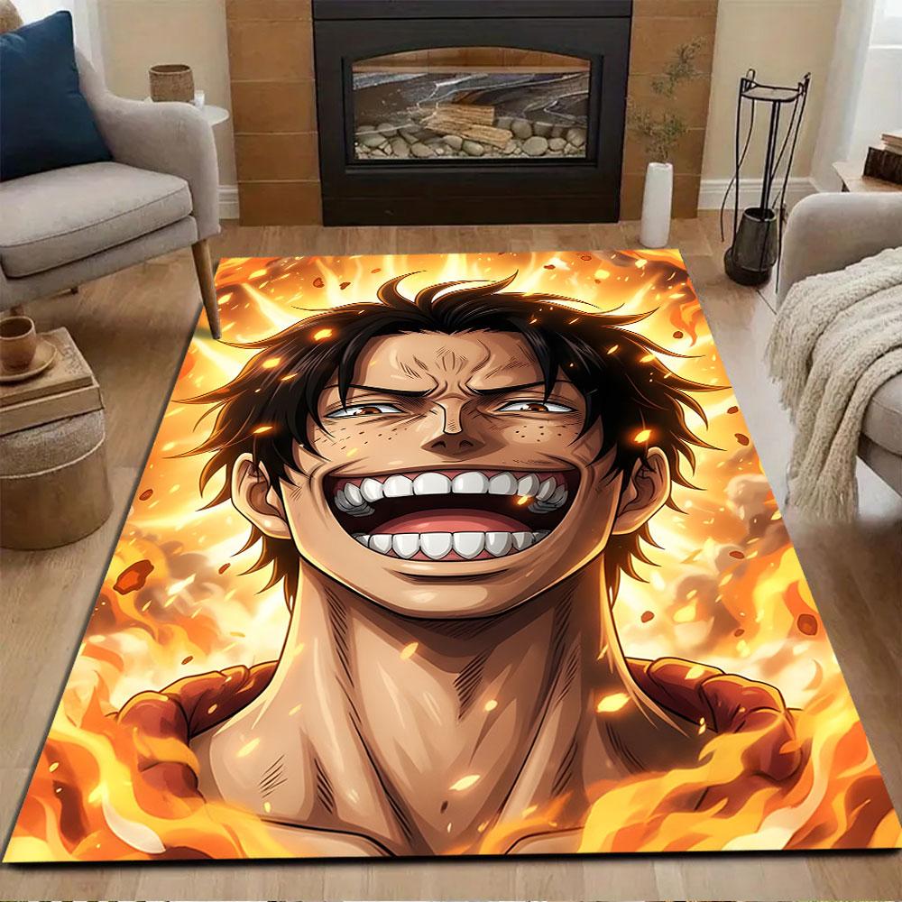Anime Character in Fiery Aura Patterned carpet, non slip mat suitable for living room and bedroom sofas