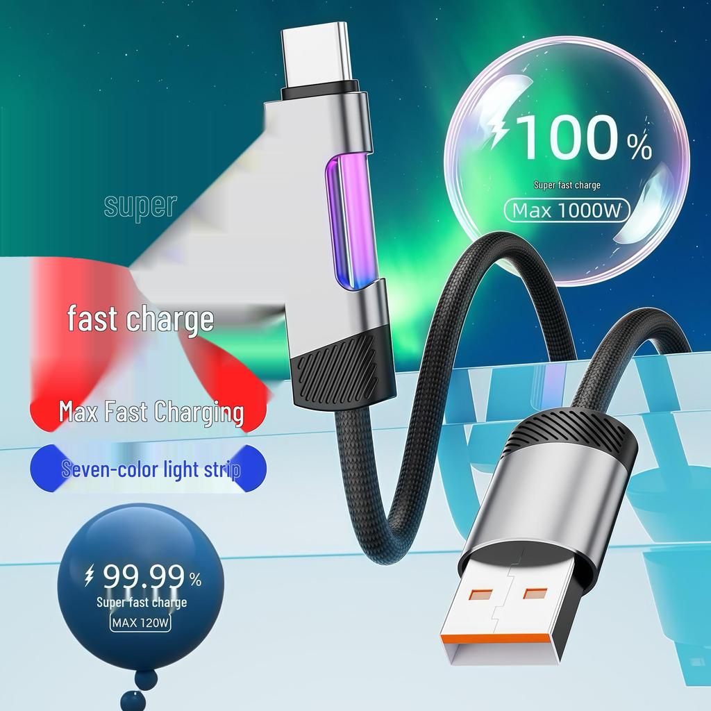 Seven-Color LED Data Cable - Fast PD Charging for Apple, Huawei, Samsung, Xiaomi