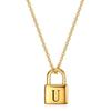 18K Gold Lock Necklace with Laser-Engraved English Letters