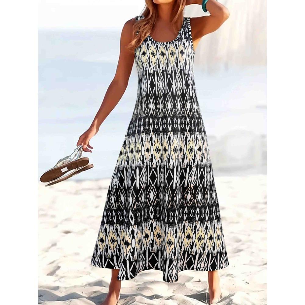 

Женское пляжное мини-платье с оборками, разрезом, V-образным вырезом, без рукавов, геометрические полосы, узор из тропических листьев, летние платья S