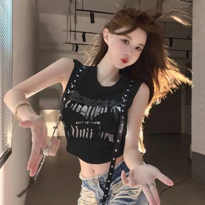 Girls Y2K Tops Vest For Women Sexy Tank Tops Streetwear Fashion Lady T-shrits Sleeveless Female Casual Tops Athletic Tees Crop Tops Large Size P31
