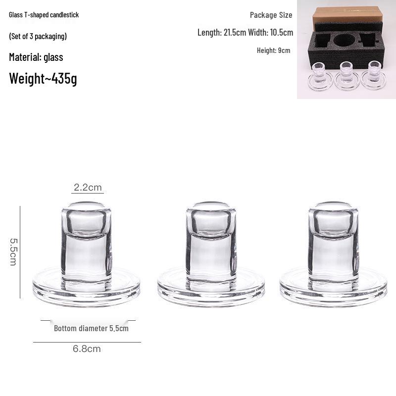 Transparent T-Shaped Glass Candlestick for Home, Living, and Dining Room Decoration