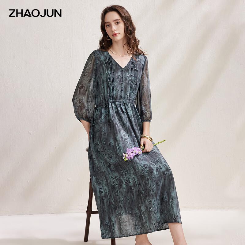 Zhaojun Women s Printed Mulberry Silk Pleated Midi Dress L