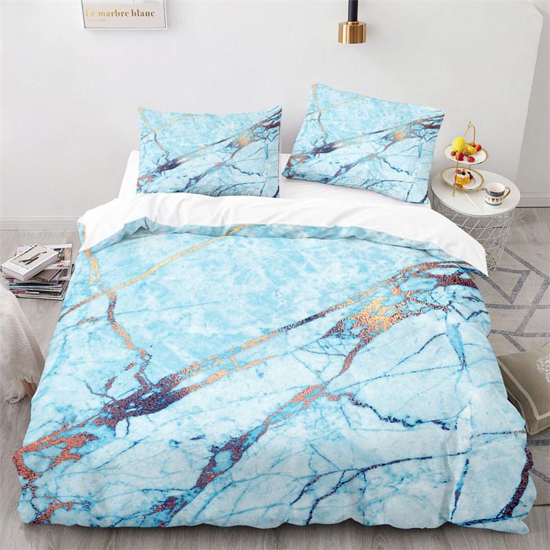 Blue Marble Print Duvet Cover Abstract Geometric Bedding Set King For Girls Kids Teens Microfiber Quilt Cover With Pillowcases