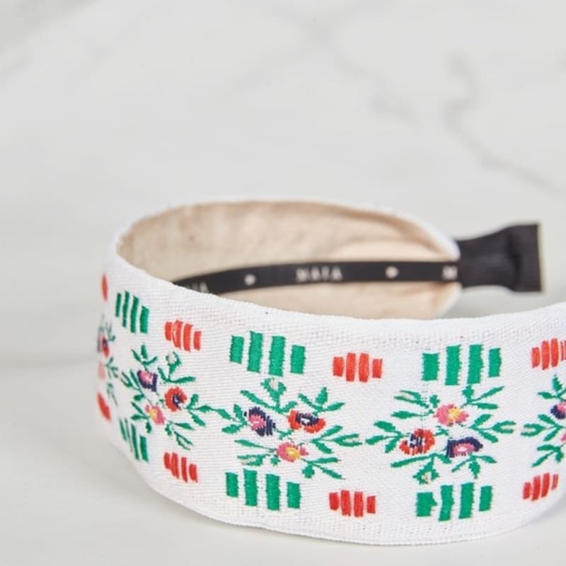 MAIA Garden Jacquard Hairband - Plain White Green