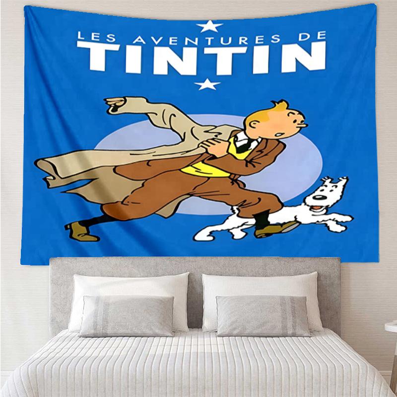 Tintin's Avonturenstad Sneldrogend Wandkleed voor Slaapkamer, Woonkamer, Speelkamer, Decoratie Kunstkamer Wandkleed Vakantie- en Verjaardagscadeaus