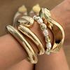 Design Sense, Fashion Trend, Metal Smooth Water Drop Hug Bracelet, Irregular Imitation Pearl Jewelry