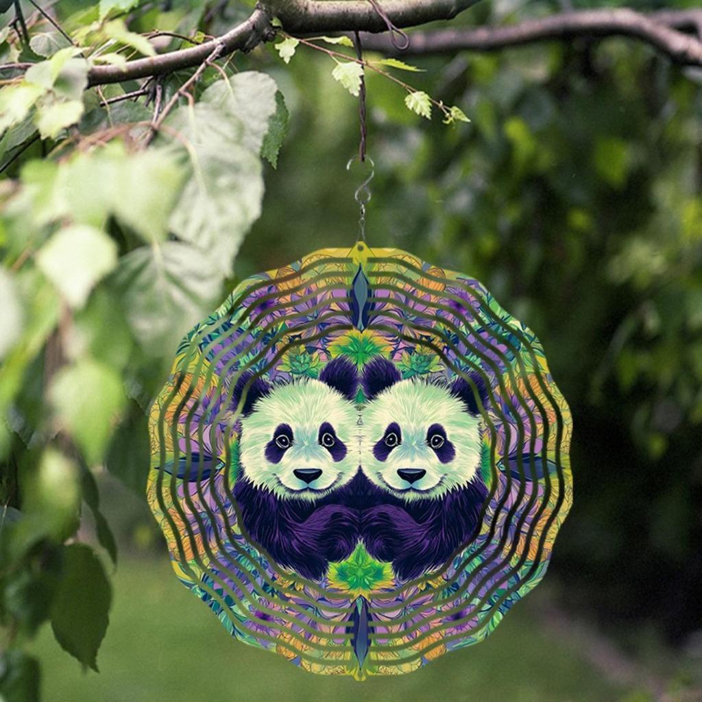 Carillon éolien suspendu de 10 pouces avec motif panda 2D, mouvement de balancement rotatif pour décoration extérieure de jardin, patio, balcon, cadeau toutes saisons