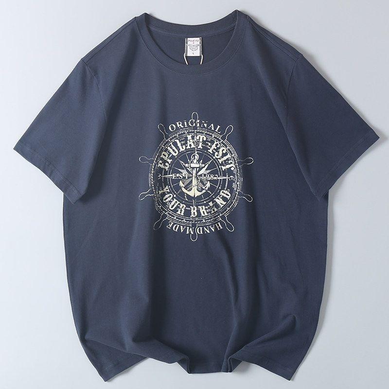 Export Export Balance Cargo with Logo Cut off Summer Men All Cotton Loose American Casual Print round Neck Underwear Short-Sleeved T-shirt