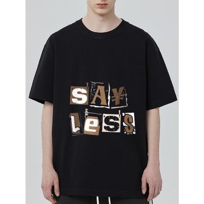 T-shirt Nera Oversize con Stampa Grafica 'Say Less' Streetwear Abbigliamento Casual per Uomo e Donna