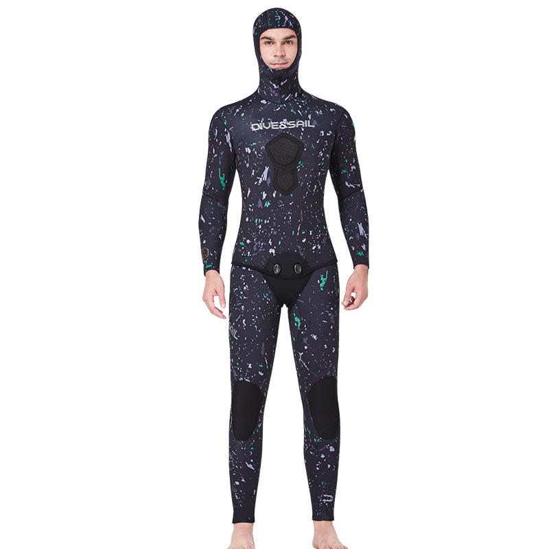 3MM Two-Piece Hooded Wetsuit Set: Long Sleeve Spearfishing, Scuba, Surfing, Snorkeling Suit