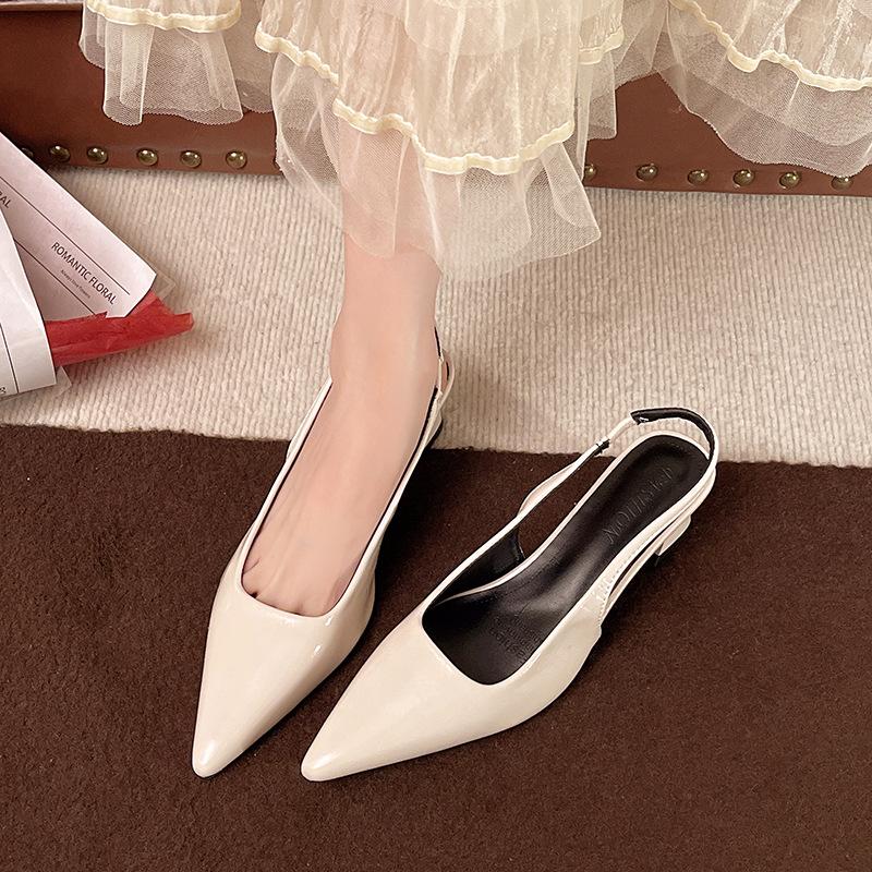Temperament Bag Head Sandals Women's 2025 New Patent Leather Pointed High Heels Thick Heel Empty Single Shoes Fashion Shoes
