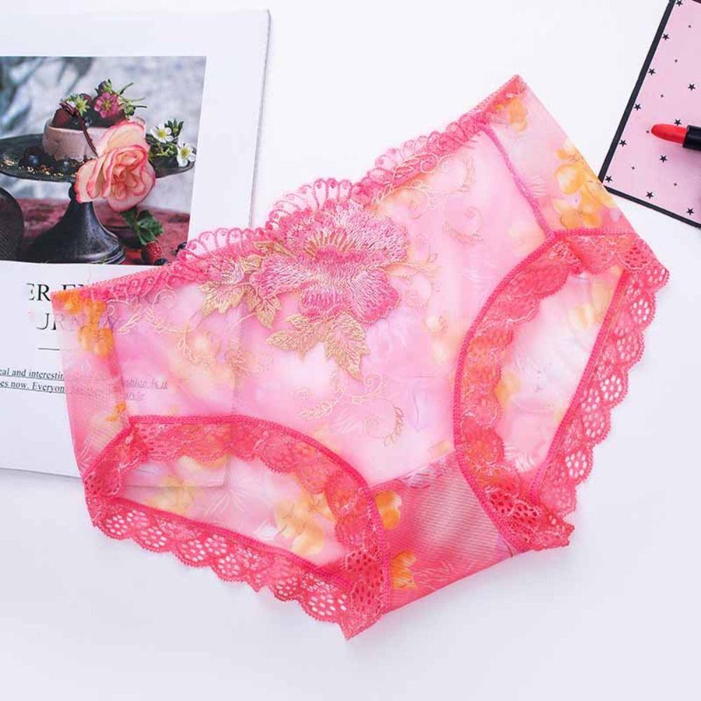 4Pcs Plus Size Lace Flower Underpants Transparent Underwear for Women Lace Seamless Briefs  Gifts