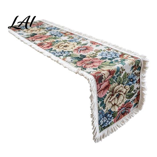 Farmhouse Style Table Cover Floral Jacquard Runner Boho Fringed Retro Vintage Runners for Dining Table Home Party Decor Autumn Decorations