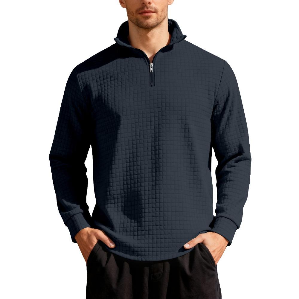 Automne/Hiver Minimaliste Décontracté Homme Coupe Ample Jacquard Col Montant Demi-Zip Sweat-shirt Couche de Base