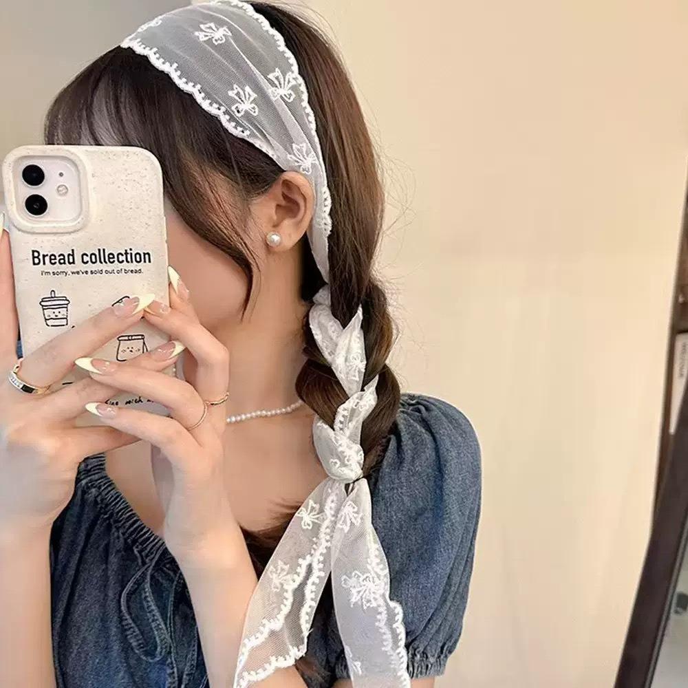 

Ladies Long Silk Hair Ribbon Striped Neck Scarf Bag Handle Scarf білий