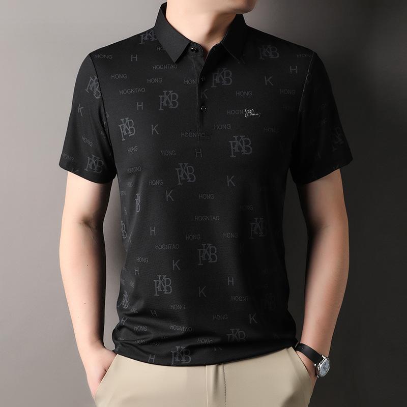 

Short Sleeve Breathable Men S T-Shirt Business Casual Lapel Jacquard Polo Shirt 4XL