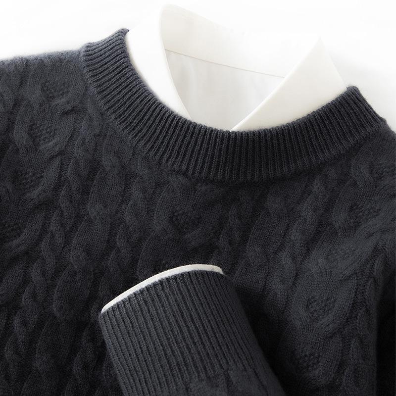 

Men s Thick Knit Light Luxury Cashmere Round Neck Sweater Double Extra Large