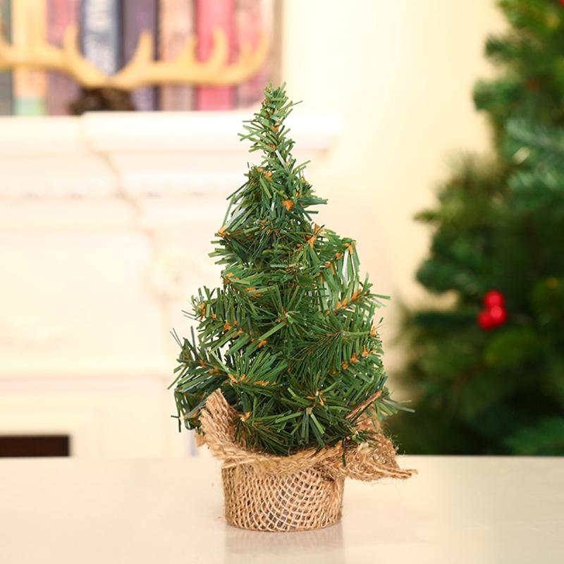 Christmas Tree Table top Decoration With Natural Burlap Base For Home Office Holiday Decoration