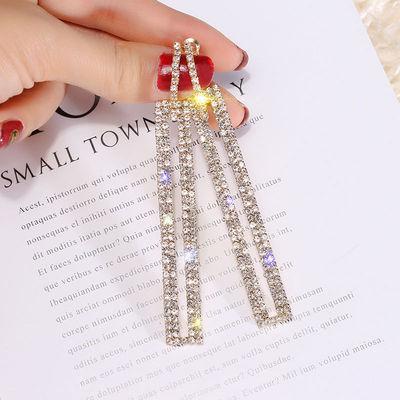 Fashion exaggerated micro-set rhinestone rectangular earrings fashion earrings full of diamonds women