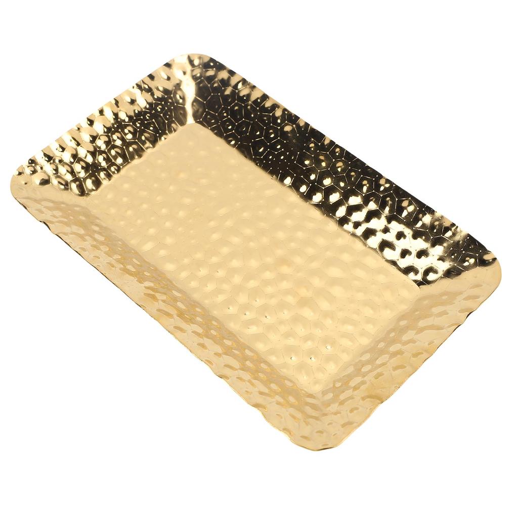 Gold Hammered Rectangle Serving Tray Stainless Steel Decorative Platter Appetizer Tray for Food Fruits Dessert Towel