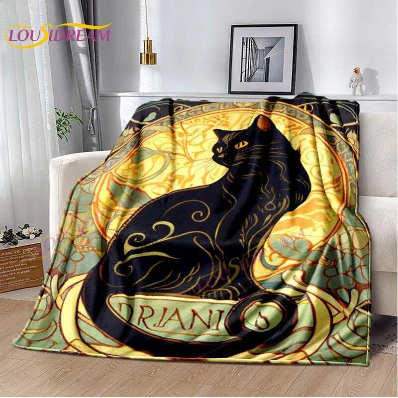 Tarot Black Cat Flannel Throw Blanket Super Soft Cozy Lightweight Kids Adults Halloween Gift for Home Sofa Bed Decoration Gift