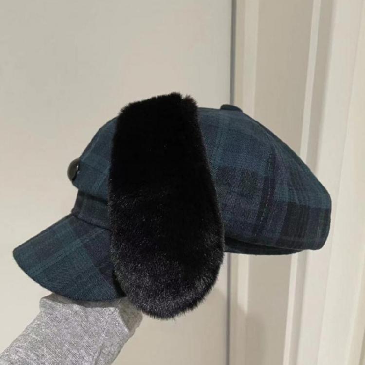 Beret with Puppy Ear Painter Hat Cabbie Hat Grandpa Hat for Autumn Winter