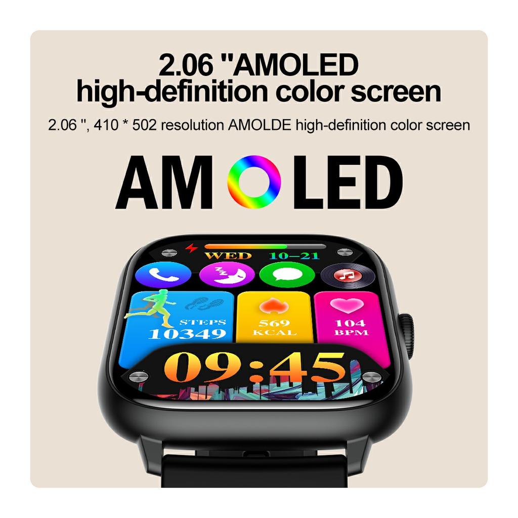 T22 2.06" AMOLED Screen Smart Watch with Bluetooth-compatible Calling,Encoder,Multi-Mode Sports