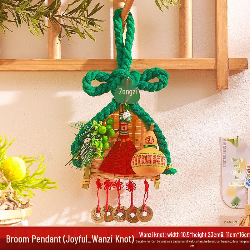 2025 Mid-Autumn Festival Broom Pendant with Wanzi Knot & Gourd Decor for Front Door