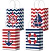 24 Pcs Nautical Party Paper Bags Nautical Gift Bags with Handles Nautical Candy Bags Marine Anchors Goody Treat Bags for Nautical Themed Birthday
