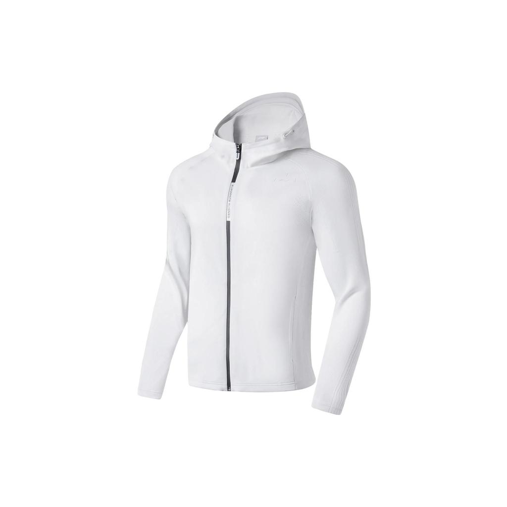 Li Ning Plain Color Hooded Zip Long Sleeve Sweatshirt Men tops White AWDS965-8