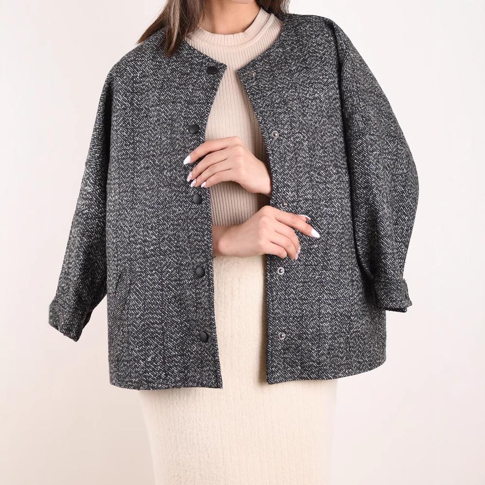 

2024 Fall Women s Round Neck Plaid Jacket - Versatile Sweet Style Triple Extra Large