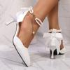 Fashion Comemore Pointed Toe Pearl Ankle Strap High Heels Pumps Women Bowknot Banquet Party Shoes Woman Elegant Stiletto Heeled Pumps