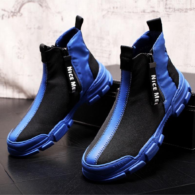Fashion Breathable fiber black flat heel sewing men's off-the-shelf casual riding boots Round toe men's casual leather boots 6