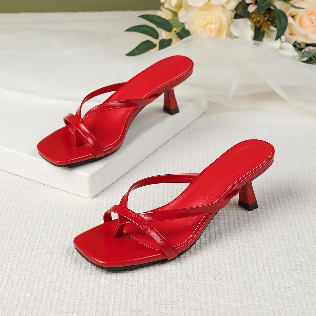 2026 Multi-color Square Toe Kitten Heel Thong Sandals for Women