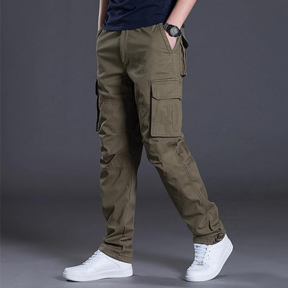 2025 Cotton Multi Flap Pockets Men's Straight Leg Cargo Pants Loose Casual Outdoor Pants Men's Work Pants for Hiking Tactical