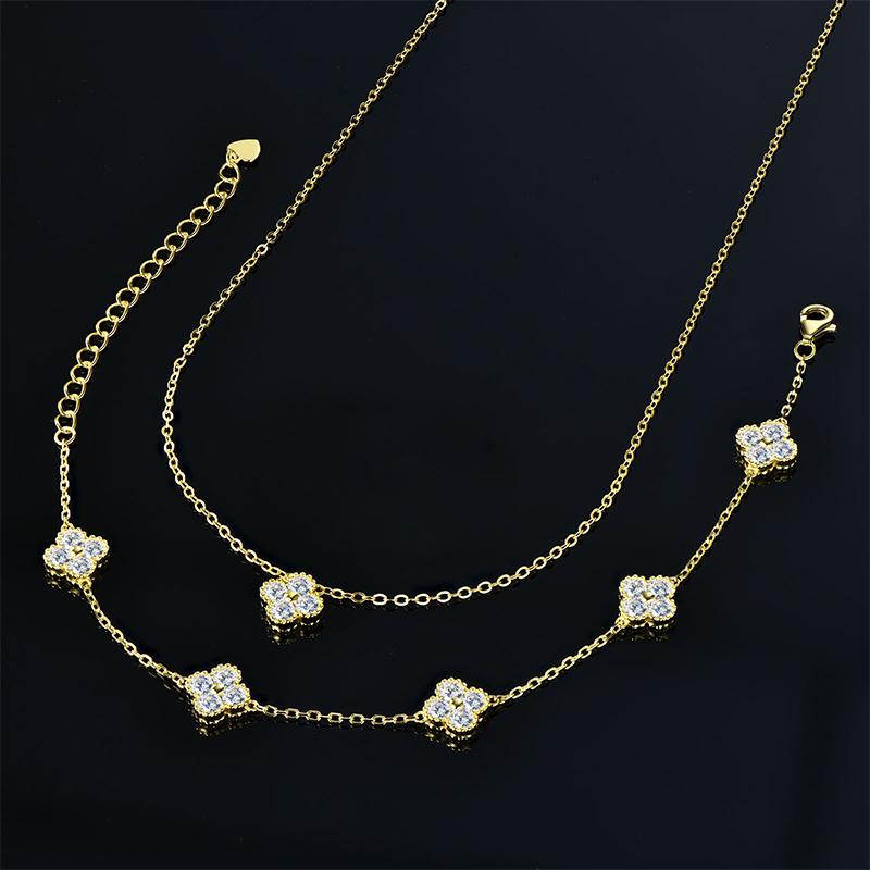 IOGOU 3 In 1 Clover Flower Jewelry Sets for Women 925 Silver 3mm D Moissanite Pendant Necklace Bracelet Stud Earrings Sets Charm