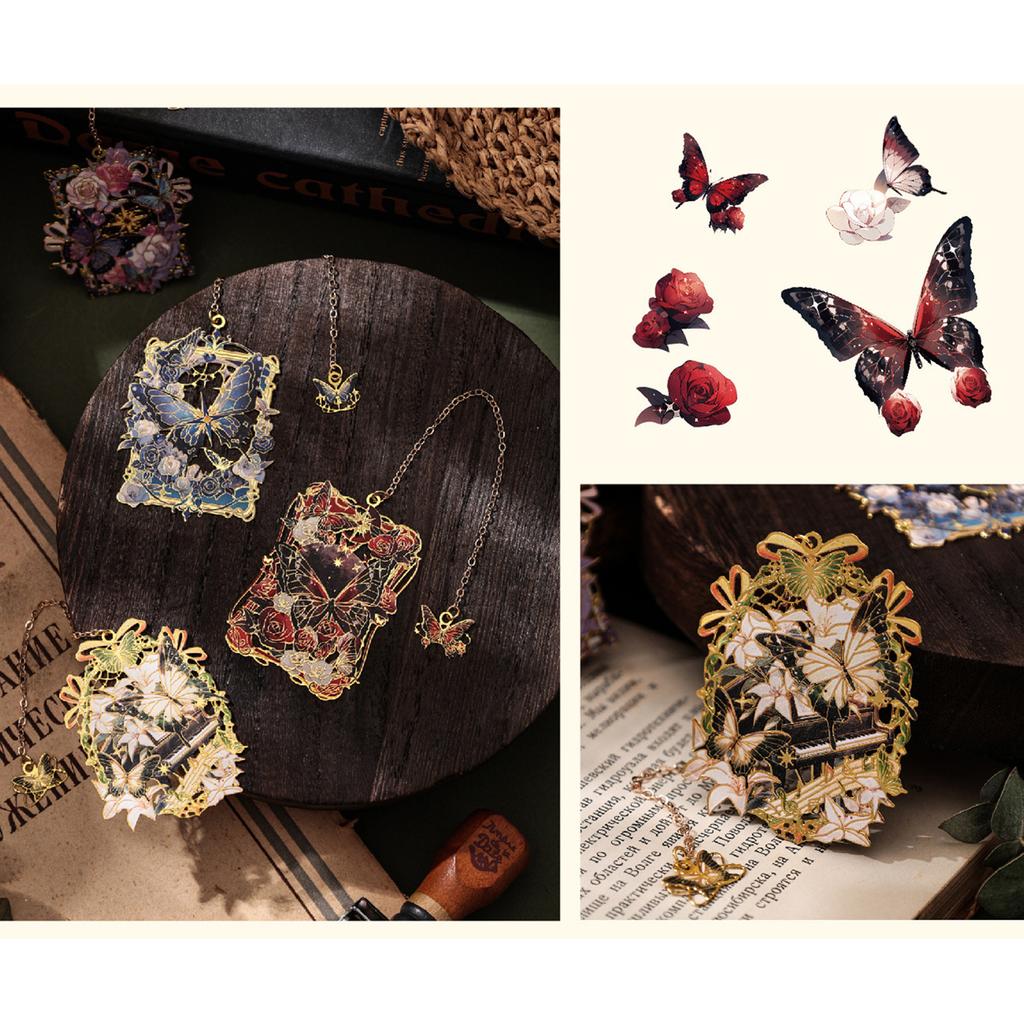 Metal Bookmarks Hollow Butterfly Book Reading Bookmarks Markers Retro Bookmarks with Pendant Page Marker for Reading