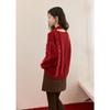 Mìxiù Women's Wine Red Pullover Sweater with Tassel Scarf