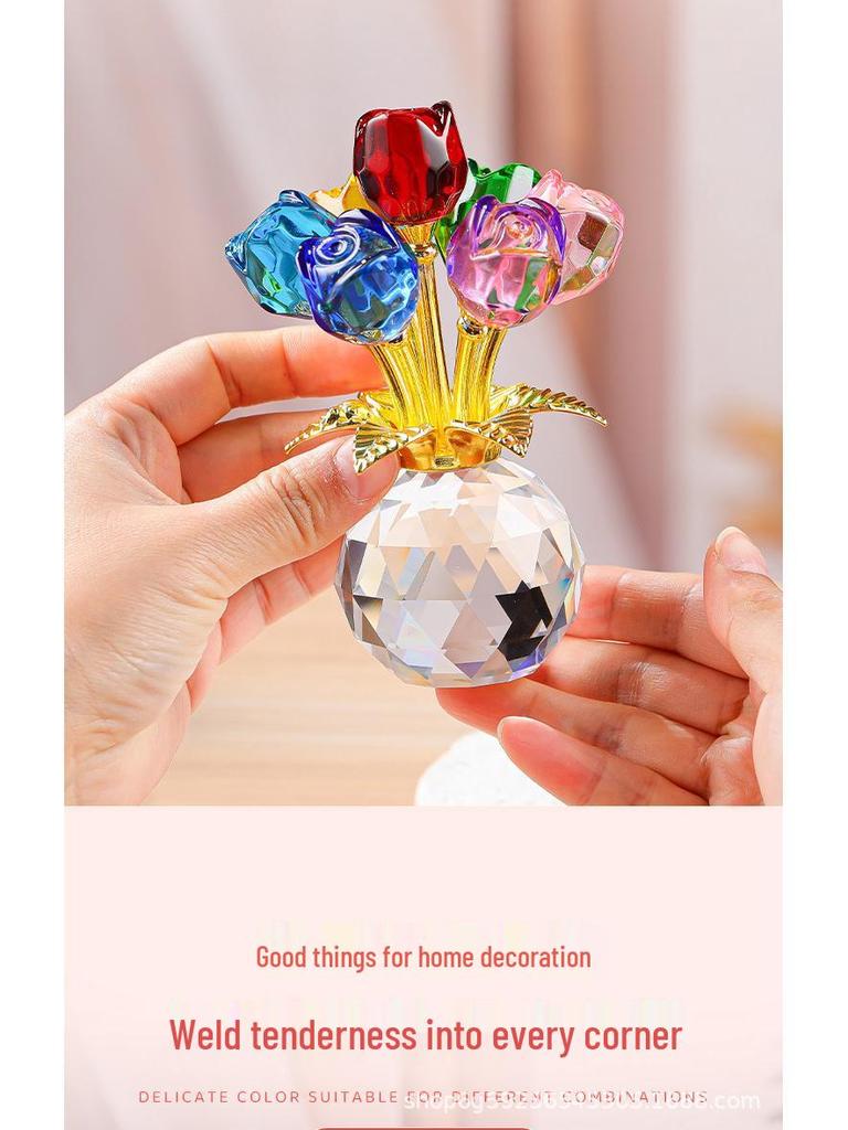 Elegant Crystal Rose Eternal Bloom Ornament - Perfect for Qixi or Valentine's Day Gifts, Living Room Decor, and Handcrafted Art.