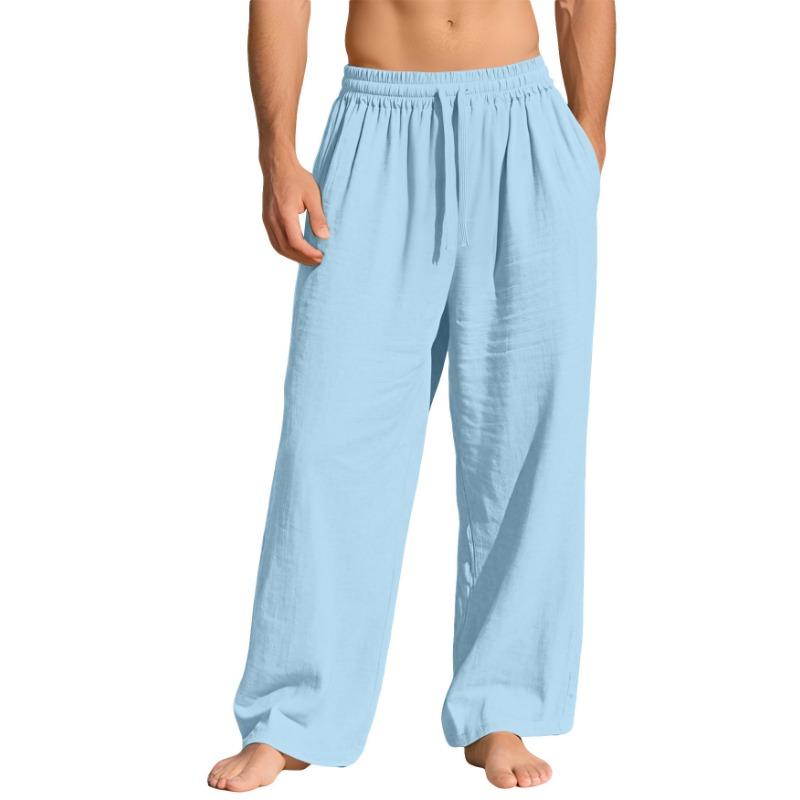 Men Linen Blend Drawstring Waist Wide Leg Casual Pants