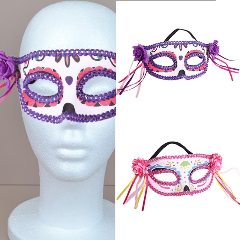 Painted Skull Face Mask For Halloween Festival Party Adjustable Breathable Party Accessory With Floral Design