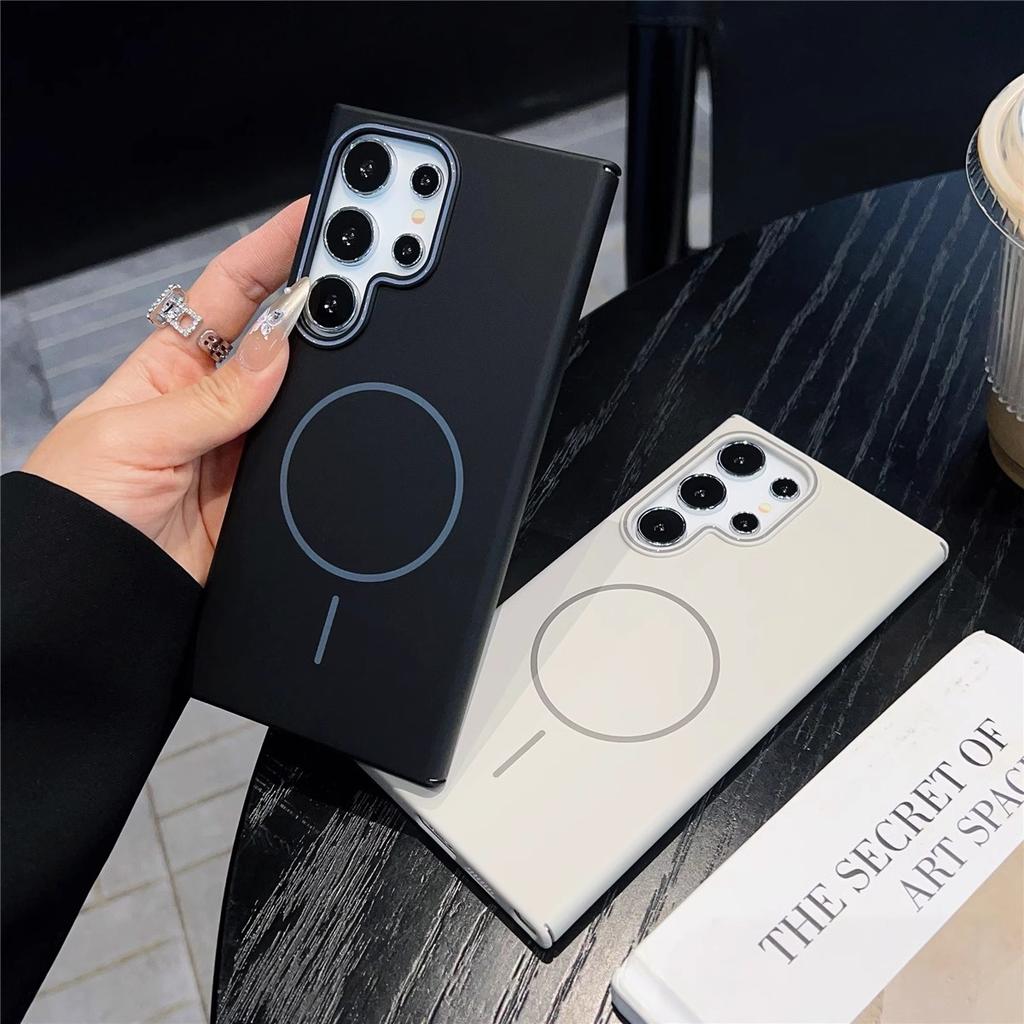 Applicable To Samsung S25UItra Skin Matte Mobile Phone Case Creative Fine Ring Magnetic Suction S24FE Ultra-thin Protective Case S23