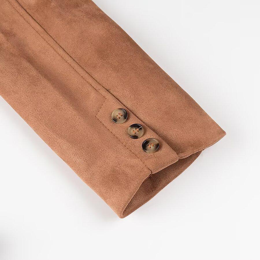 2024 Autumn Women's European-American Style Suede Double-Breasted Long-Sleeved Coat