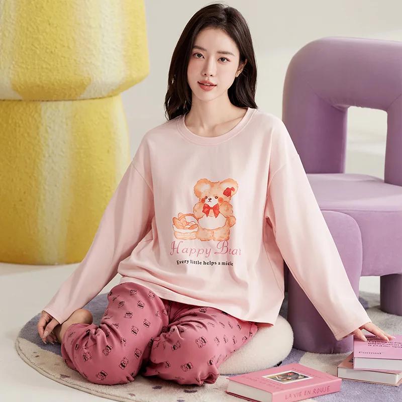 Niedliches Katzen-Pyjama-Set Damen Herbst Winter Langärmlig Lange Hose Nachtwäsche Weiche Pijamas Gemütliche Pyjamas Kawaii Nachthemd Mädchen
