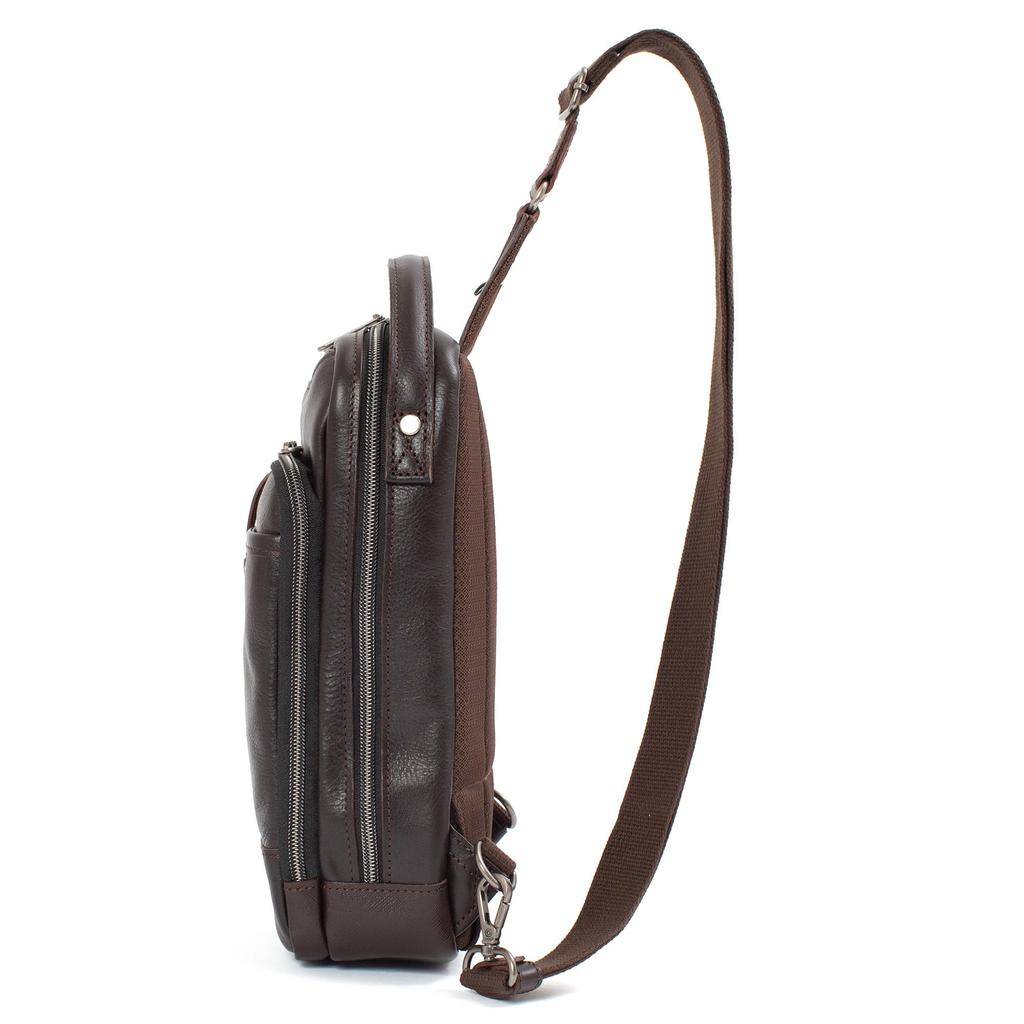Doubles Men's Leather Body Bag, A5 Size Storage, Dark Brown, BKS-7041