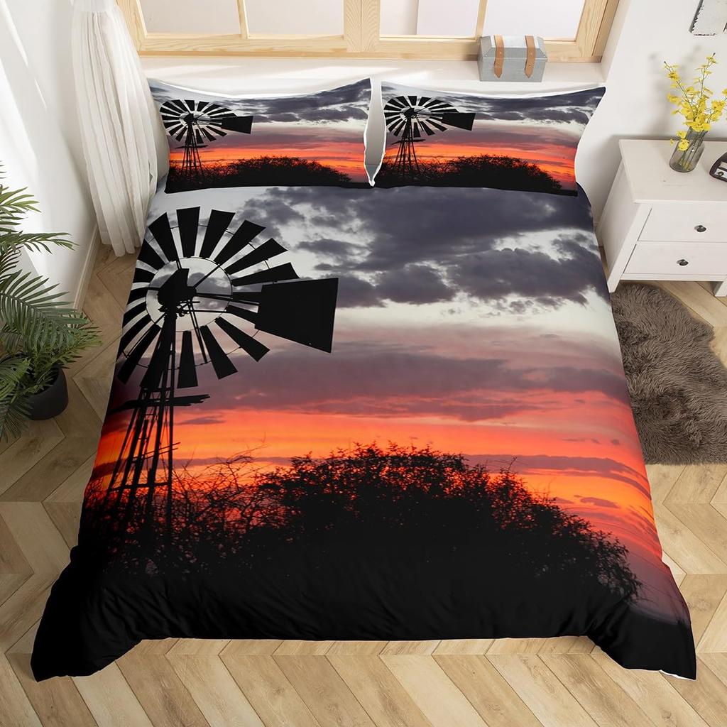 Windmill Duvet Cover Sets For Kids Teens Adults Lightweight Down Quilt Covers Bedroom Decor 2 Pillowcases 1 Duvet Cover No Quilt