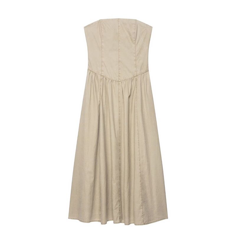 

Kaslead New Women clothes Western Style Fashion Simple Slim fit Tube Top Dress 4772266 704 Khaki L