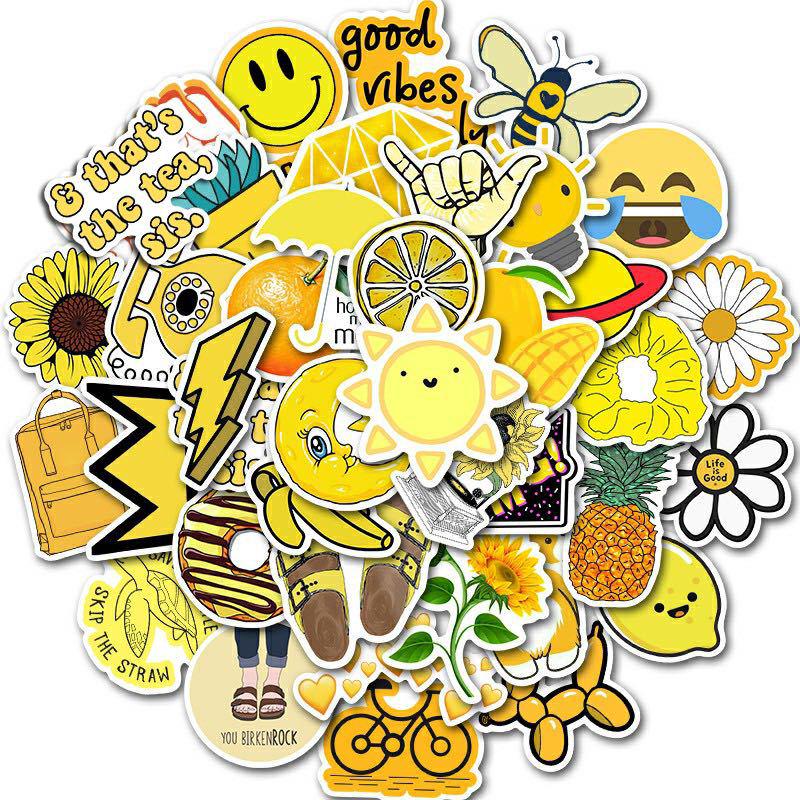 

50 Colorful Style Yellow Blue Pink Small Fresh Suitcase Stickers Waterproof Graffiti Stickers